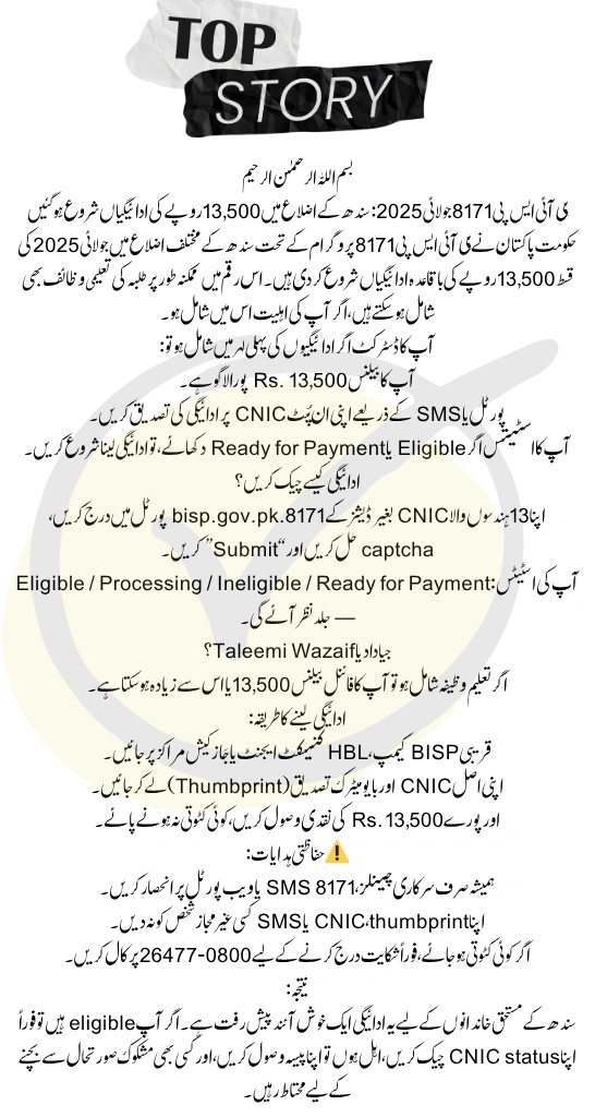 BISP 8171 July 2025 Payment Started in Sindh Districts – Check Status and Amount