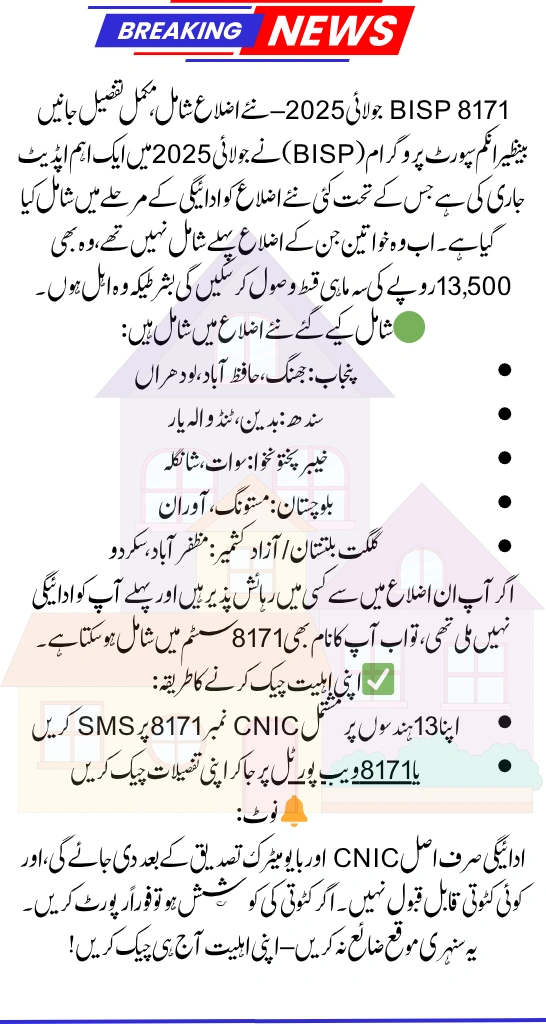 BISP 8171 New Districts Added for July 2025 Payment Phase
