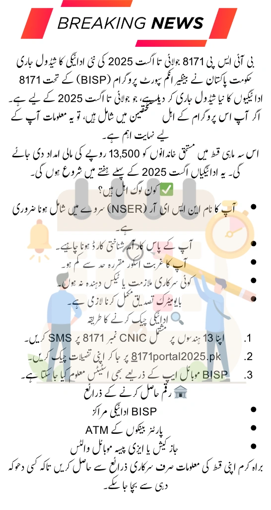 BISP 8171 Payment Update for July–August 2025