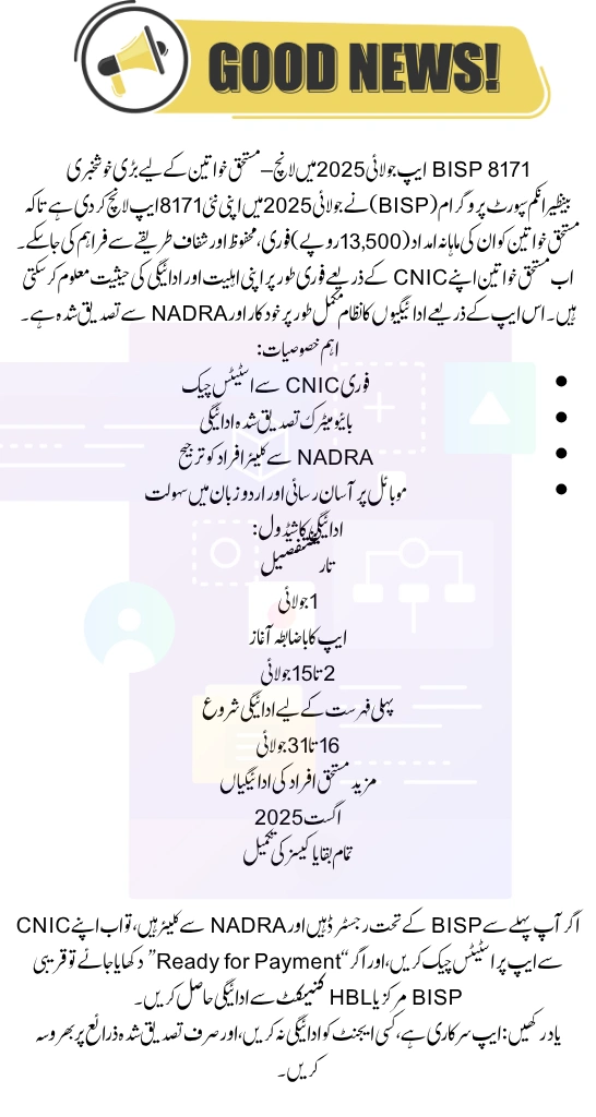 New BISP 8171 App Launched for Beneficiary Payments – July 2025 Update
